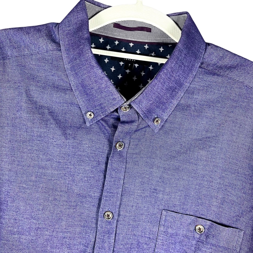 Ted Baker Button Down Shirt Womens 7 Blue/Purple Long Sleeve Contrast Cuff